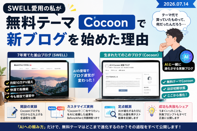 SWELL愛用の私が、無料テーマCocoonで新ブログを始めた理由